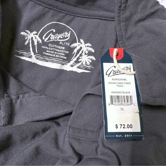 Grayers Clothiers Kovac High Twist Polo Cotton Shirt In Washed Black Size XL NEW - Picture 2 of 10